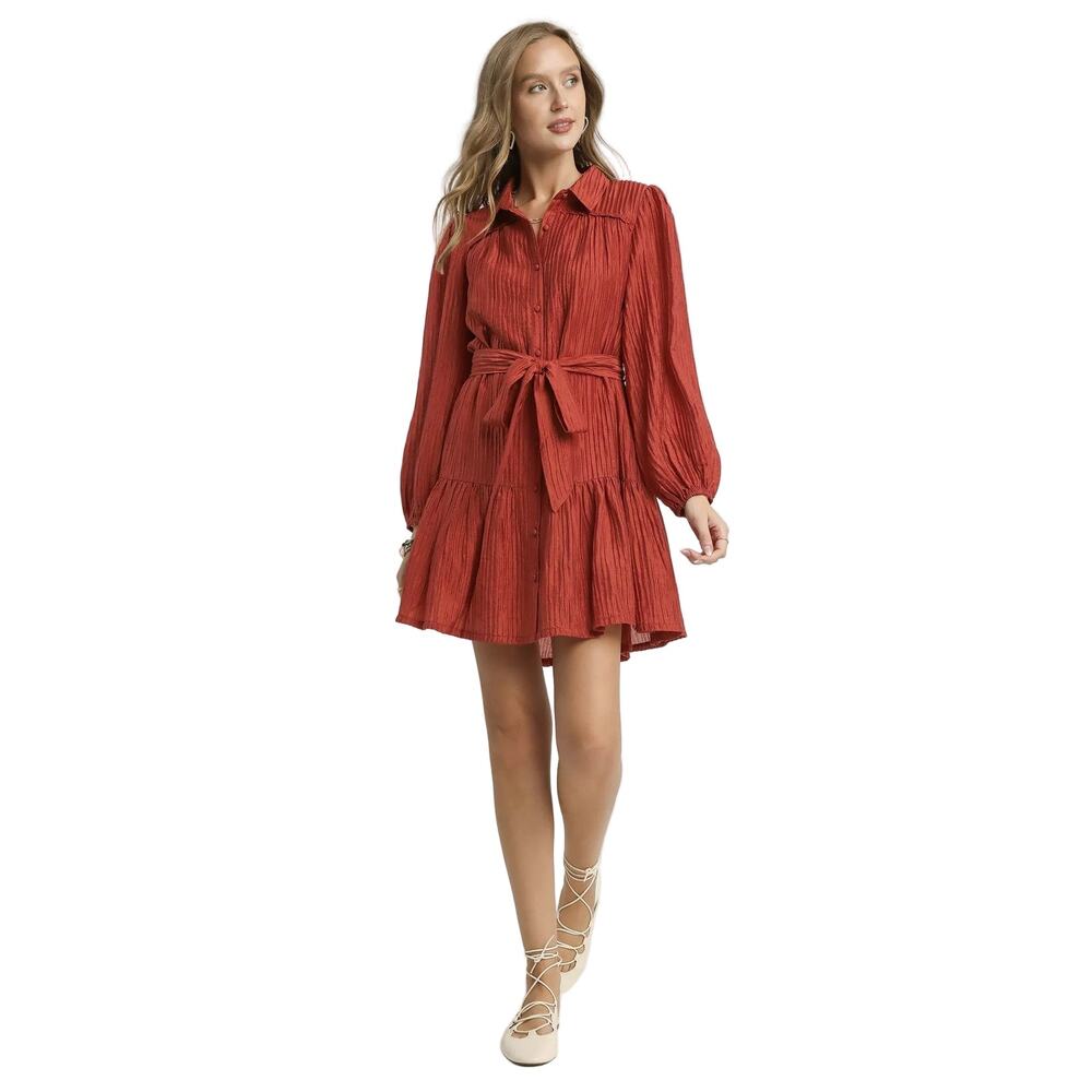 Umgee Crinkle Button-Front Tiered Mini Dress With… - image 4